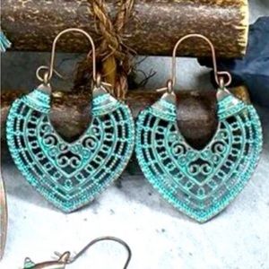 New! Emery Rose Hollowed Out Turquoise Patina Earrings